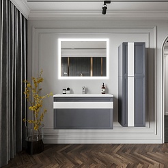 Бриклаер Мебель для ванной Берлин 100 оникс серый с белой ручкой – фотография-2